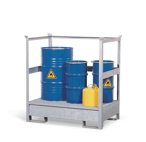 Station de matières dangereuses DENIOS 2 P2-P en acier, galvanisé, pour 2 fûts de 200 litres chacun, avec cadre, 128-291