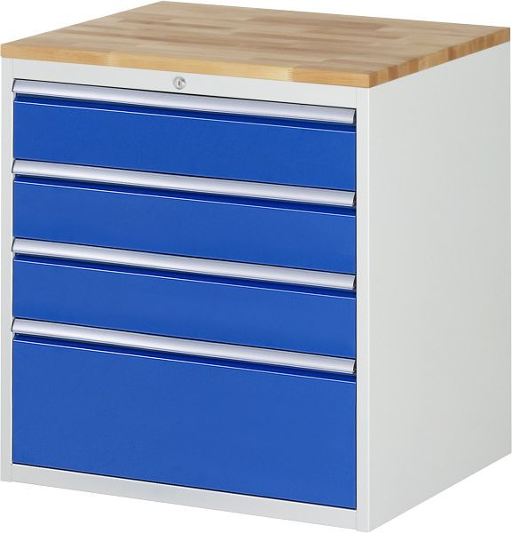 Armoire à tiroirs RAU série 7000, plan de travail en hêtre massif, 4 x taille de tiroir XL 3xH150, 1xH270 mm, 770x825x650 mm, 03-XL5.3A-B.11