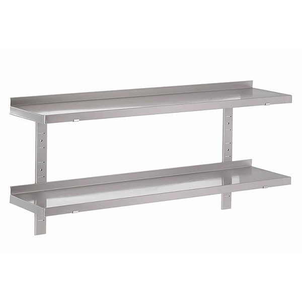 Étagère murale double Gastro-Inox en acier inoxydable AISI 430, 1100x400mm, avec 2 supports d'étagère et 2 supports muraux, 303.220