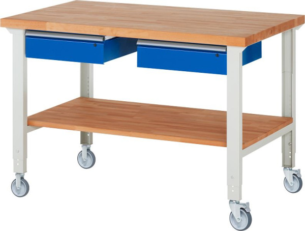 Etabli mobile RAU (réglable en hauteur) 7002A7, 1500x900x950-1000mm, 2 roulettes fixes et roulettes pivotantes chacune, 05-7002A7-159B4H22.11