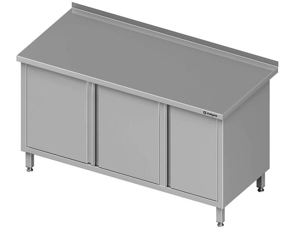 Armoire de travail Stalgast avec portes battantes, 1300x600x850 mm, avec armoire à portes battantes à gauche, avec dosseret, soudée, VAS13607LA