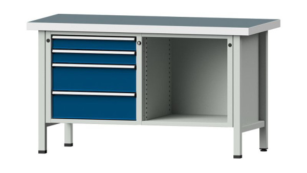 Établis ANKE Établi en caisson, modèle 134 V, 1500 x 700 x 850 mm, RAL 7035/5010, UBP 50 mm, 305.042