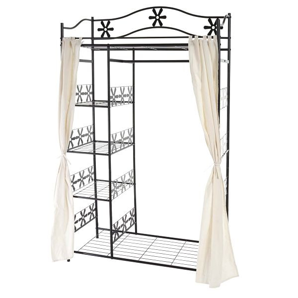Mendler Genève porte-manteau en métal, porte-manteau armoire étagère en métal 172x100x43cm, avec rideau, 40008
