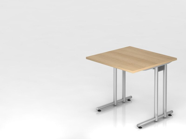 Bureau Hammerbacher pied C 80x80cm chêne/argent, hauteur de travail 72 cm, VNS08/E/S