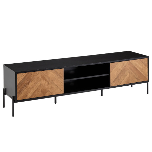 Wohnling lowboard bois noir / décor chêne 163x45x40 cm Commode TV avec deux portes, meuble TV design haut, table TV meuble TV moderne, WL6.580