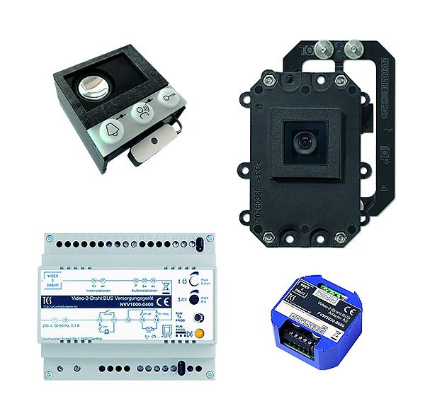 TCS vidéo : kit V2D avec platine de rue intégrée ASI12000 + caméra intégrée FVK2200 + adaptateur V2D FVW3030 + bloc d'alimentation NVV1000, VK05