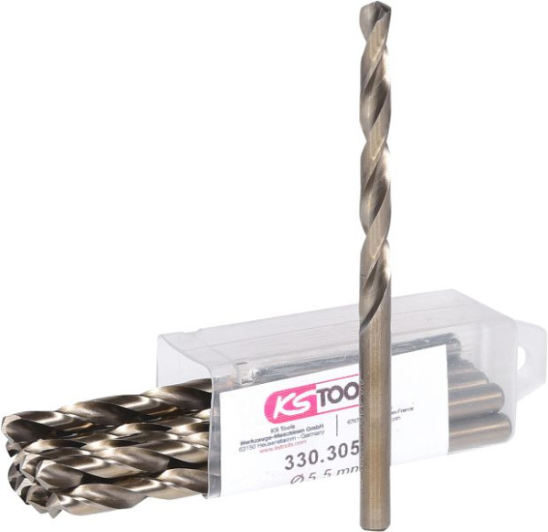 KS Tools Foret hélicoïdal HSS-G Co 5, 5,5 mm, paquet de 10, 330.3055