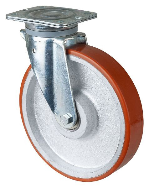Roues BS Roulette robuste, largeur de roue 50 mm, Ø roue 250 mm, capacité de charge 600 kg, polyuréthane coulé 95 Shore A, corps de roue en fonte, roulement à billes, N100.C10.251