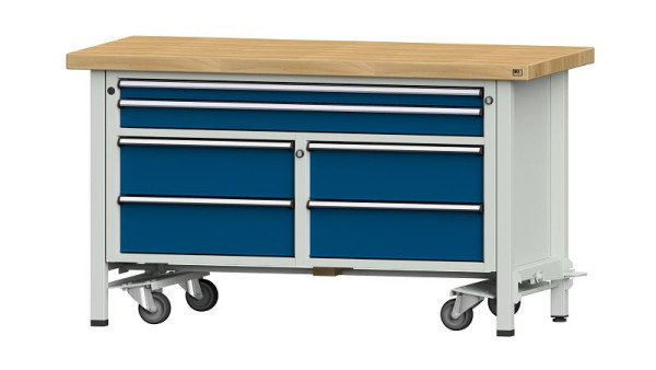 Établis ANKE établi à caissons, modèle 255 V, 1500 x 700 x 850 mm, RAL 7035/5010, BMP 50 mm, avec dispositif d'entraînement abaissable, 304.209