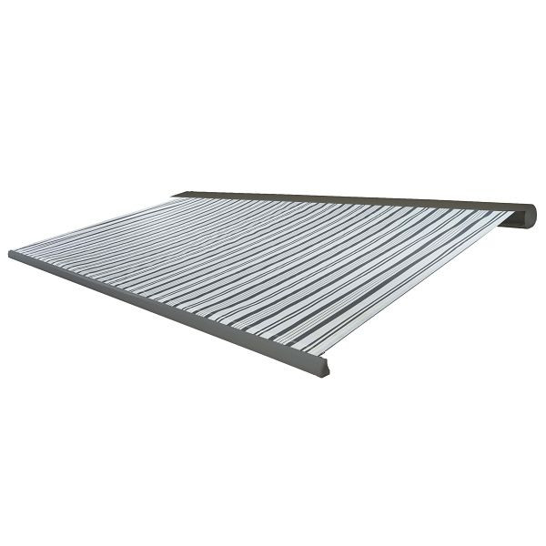Store à cassette électrique Mendler T122, store cassette complète 4x3m, polyester gris/blanc, cadre gris, 58242+34295+58309