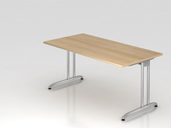Bureau Hammerbacher pied C 160x80cm chêne, chemin de câbles horizontal, hauteur de travail 72 cm, VBS16/E/S