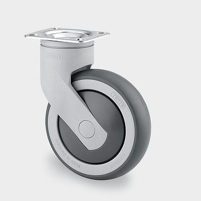 Roulette pivotante TENTE-ROLLEN, roue Ø 125 mm, capacité de charge 100 kg, hauteur totale 161 mm, A 87 Shore, montage sur platine, 5370PJP125P50