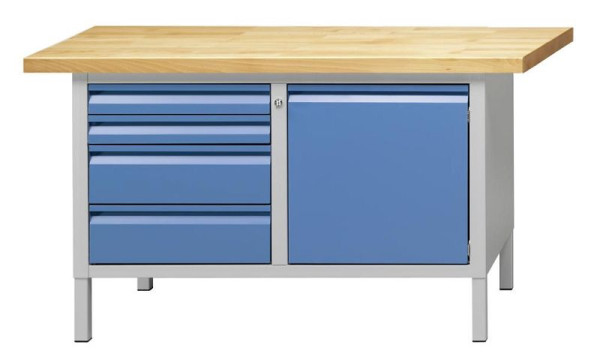 Établi d'armoire ANKE; 1500x700 mm; RAL 7035/5012; A gauche 4 tiroirs 85, 85, 170, 170 mm; Droite 1 porte 510 mm