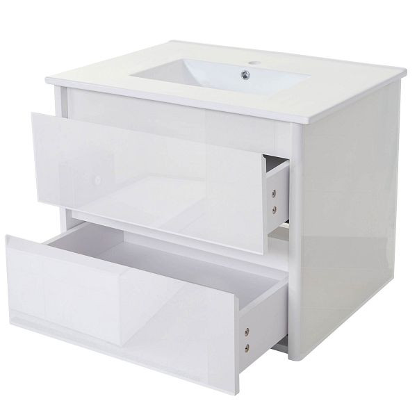 Lavabo Mendler + meuble sous vasque HWC-B19, lavabo salle de bain, brillant 50x80cm, blanc, 57628+57627