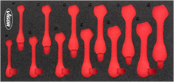 Inserts en mousse souple bi-composant VIGOR, dimensions insert / taille tiroir : S (188 x 393 x 35 mm), utilisation : V5075, V5075-L
