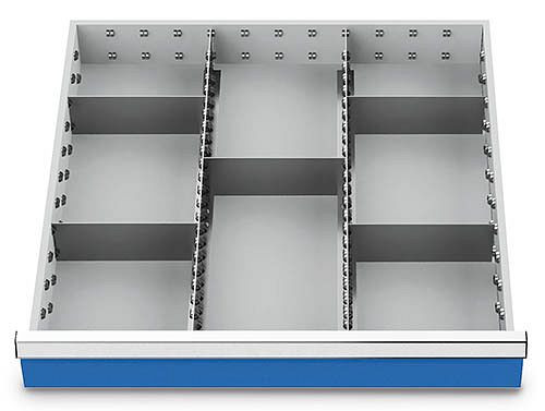 Bedrunka+Hirth inserts de tiroir T736 R 24-24, pour hauteur de panneau 75 mm, 2 x MF 600 mm, 5 x TW 200 mm, 135BLH75