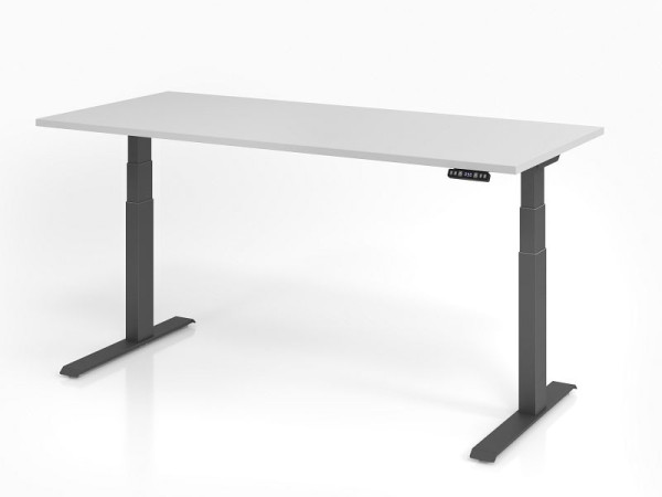 Bureau Hammerbacher XDKB19, 180 x 80 cm, plateau : gris, épaisseur 25 mm, chant épais en ABS, forme rectangulaire, graphite, VXDKB19/5/G