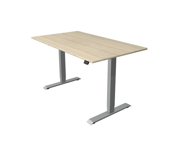 Kerkmann Move 1 table assis/debout blanc/argent, L 1400 x P 800 mm, réglable en hauteur électriquement de 740 à 1230 mm, piètement en T argent, érable, 10229550