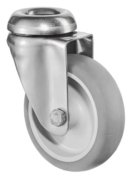 Rouleau d'appareil en acier inoxydable BS rollers, largeur 24 mm, Ø75 mm, jusqu'à 60 kg, bande de roulement en caoutchouc gris, corps de roue en plastique, palier lisse, lot de 2, G101.A80.076