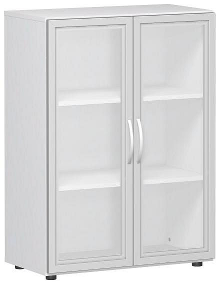 Armoire à portes battantes geramöbel avec portes en verre dépoli dans un cadre en bois, avec pieds, y compris amortisseur de porte, 800x400x1104, blanc, S-383802-GTW
