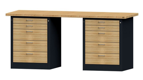 Établis ANKE Établi combiné, modèle 850 VH, 2000 x 700 x 890 mm, RAL 7016/hêtre, BMP 40 mm, 420.185