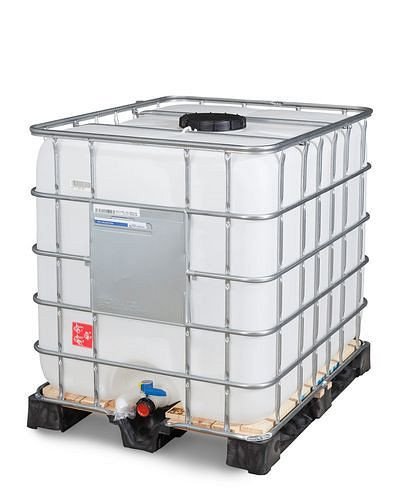 Conteneur IBC DENIOS, palette composite, 1000 litres, ouverture NW225, sortie NW50, 266-155