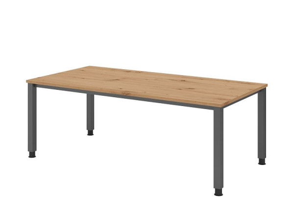 Bureau Hammerbacher QS2E, 200 x 100 cm, plateau : chêne noueux, épaisseur 25 mm, structure à 4 pieds en graphite (similaire à RAL 7012), hauteur de travail 68-83,5 cm, VQS2E/R/G