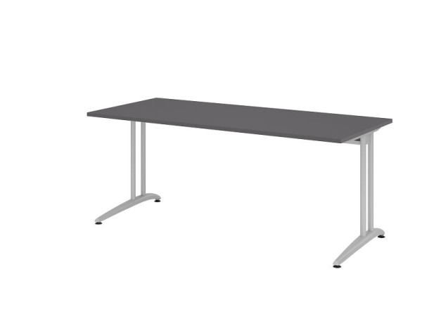 Bureau Hammerbacher pied C 180x80cm graphite, chemin de câbles horizontal, hauteur de travail 72 cm, VBS19/G/S