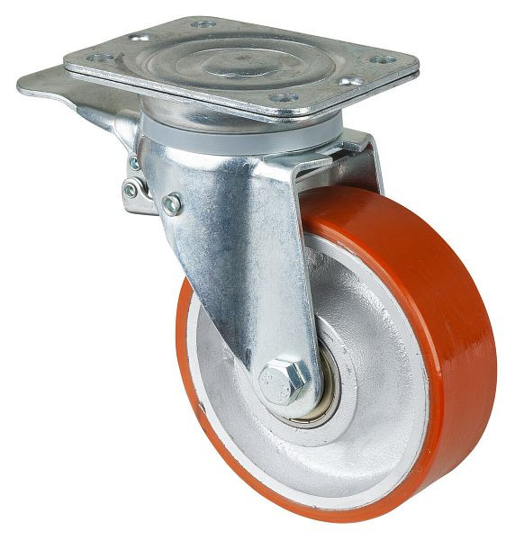 Roulettes BS Roulette robuste avec frein, largeur 50 mm, Ø150 mm, jusqu'à 600 kg, polyuréthane coulé 95 Shore A, corps de roue coulé, roulement à billes, N120.C10.154