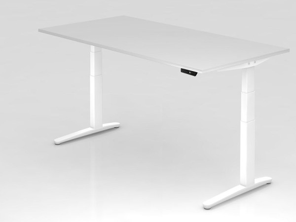 Bureau assis-debout électrique Hammerbacher 200x100cm blanc/blanc, forme rectangulaire, VXBHM2E/W/WW