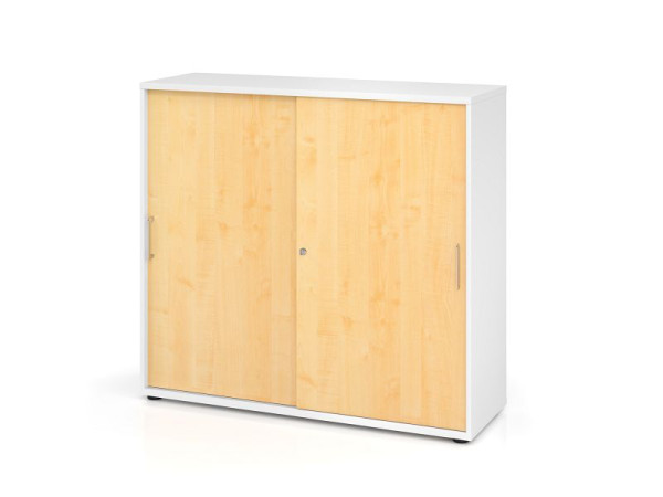 Armoire à portes coulissantes Hammerbacher 1753S BS, 3 OH, corps : blanc / façade : érable, 120 x 40 x 110 cm (LxPxH), V1753S/W/3/BS
