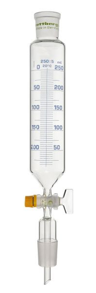 Entonnoir compte-gouttes Rettberg, 250 ml, manchon NS 29/32, cône NS 29/32, robinet en verre 4 mm, gradué, 134042236