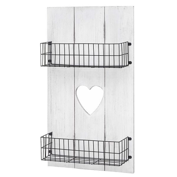 Étagère murale Mendler HWC-D42, étagère murale en bois avec paniers, bois massif, blanc minable, 70x40x10cm, 62810