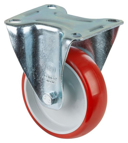 Rouleau de transport BS rollers, largeur de roue 30 mm, roue Ø 100 mm, capacité de charge 125 kg, polyuréthane rouge, roulement à rouleaux, plaque, lot de 2, L410.B31.100