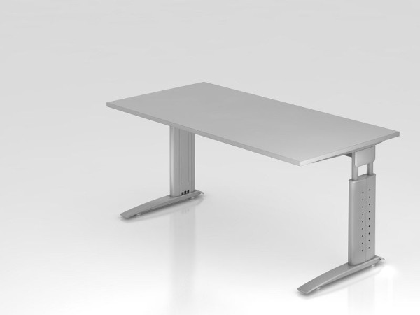 Bureau Hammerbacher pied C 160x80cm gris/argent, hauteur de travail 68-86 cm réglable, VUS16/5/S