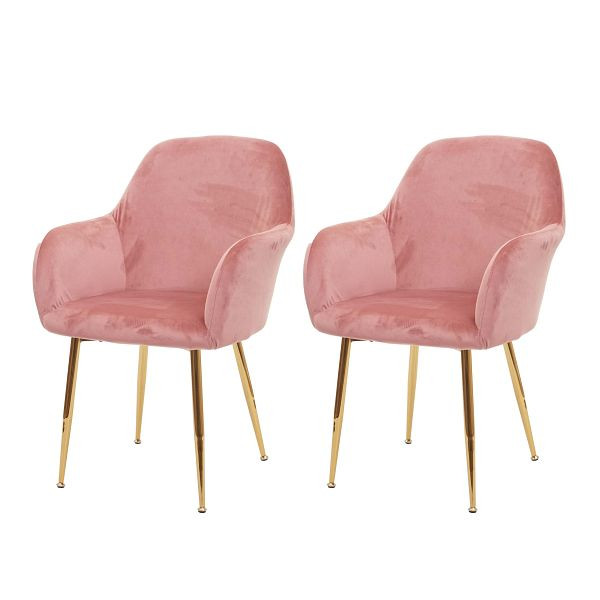 Mendler ensemble de 2 chaises de salle à manger HWC-F18, chaise chaise de cuisine, design rétro, velours vieux rose, pieds dorés, 75716
