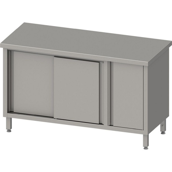 Armoire de travail Stalgast à portes coulissantes 2000x600x850mm, avec armoire à portes battantes à droite, sans dosseret, soudée, VAS20608R