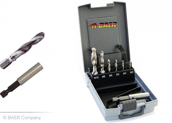 BAER Set HSSG : taraud combiné pour tournevis sans fil & support : M 3 - 10, B1939