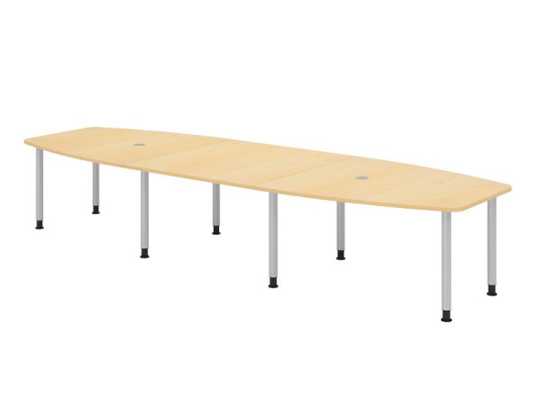 Table de conférence Hammerbacher KT40C, 400 x 130 cm, plateau : érable, épaisseur 25 mm, cadre à huit pieds argenté, tube rond 6 cm, hauteur de travail 72-74 cm, VKT40C/3/S