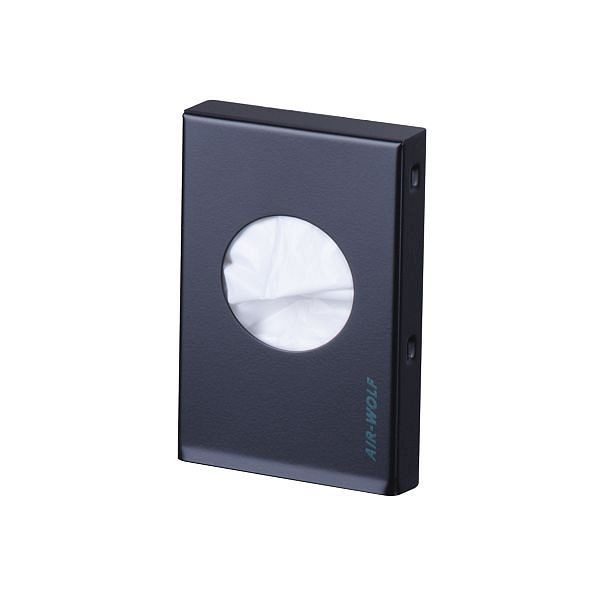 Distributeur de sacs hygiéniques Air Wolf, série Omega, H x L x P : 145 x 93 x 24 mm, acier inoxydable revêtu de noir mat, 29-555
