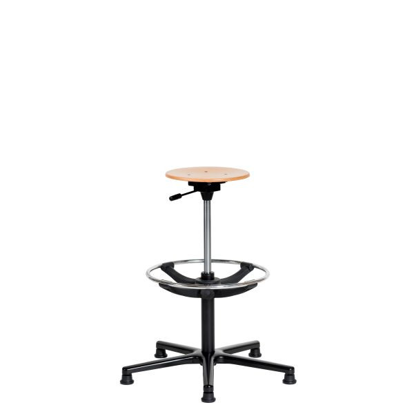 Tabouret de travail SOFAME NATUR avec patins et repose-pieds, hauteur d'assise 52-78 cm, piètement aluminium, W050010008