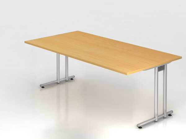 Bureau Hammerbacher pied C 200x100cm hêtre/argent, hauteur de travail 72 cm, VNS2E/6/S