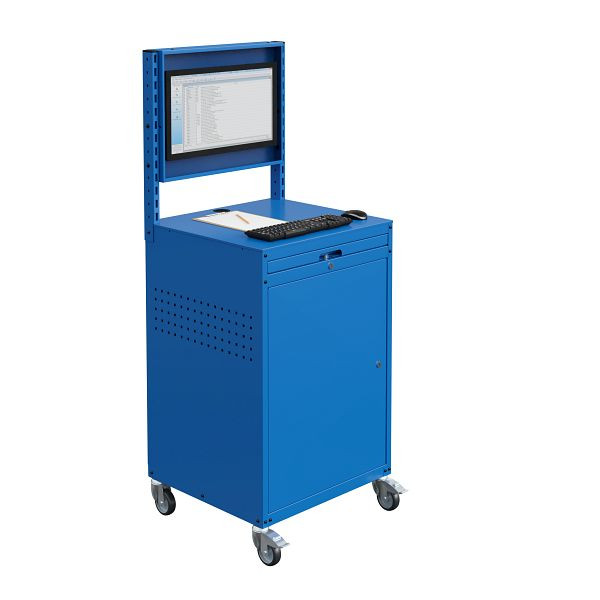 Meuble informatique SOFAME MODULINFO L695 x P 660 x H 1005 avec caisson moniteur inclinable sur roulettes, bleu ciel RAL 5015, W040010028BIGC