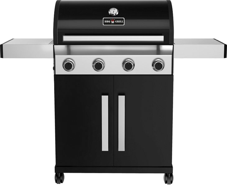 Barbecue à gaz GGG, 1390x530x1145 mm, noir, 4x brûleur 3,5 Grille de cuisson en fonte 453 x 286 mm pour barbecue