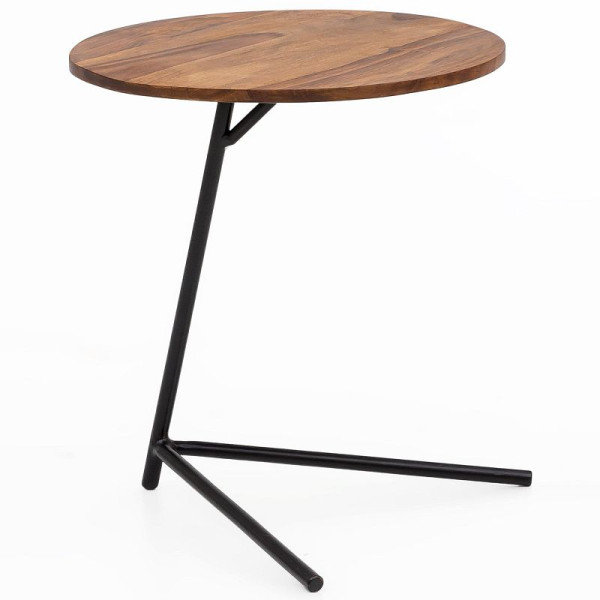 Table d'appoint Wohnling 40 x 46 x 40 cm bois de Sesham métal, WL5.657