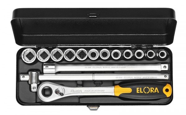 Jeu de clés à douilles ELORA 1/2 ", hexagone, 15 pièces 10-22 mm, 771-LKMU, 0771530302000