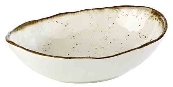 Bol APS -STONE ART-, 28,5 x 21 cm, hauteur : 7,5 cm, ovale, mélamine, intérieur : décor, blanc, bord : marron, 84528