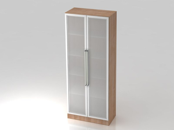Vitrine Hammerbacher 5OH, panneau de base, poignée chromée noyer/argent, 80x42x200,4 cm (LxPxH), V7100G/N/S/CE
