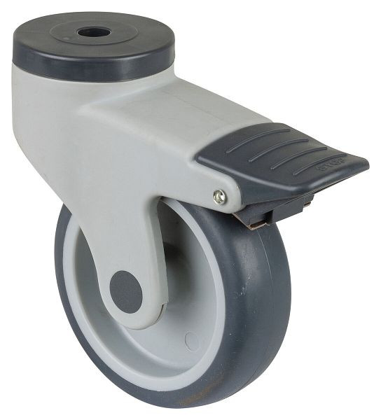 Rouleaux BS Rouleau en plastique avec frein, largeur 32 mm, Ø100 mm, jusqu'à 100 kg, bande de roulement en caoutchouc gris, palier lisse, lot de 2, C121.A81.100