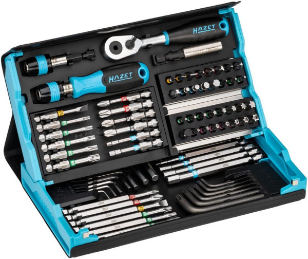 Jeu d'embouts Hazet SmartCase, 6 pans pleins 6,3, profil fendu, profil Phillips PH, profil Pozidriv PZ, nombre d'outils : 73, 2200SC-31